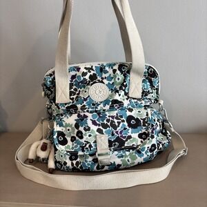Kipling Pahneiro Crossbody Shoulder Bag Blue Floral Print